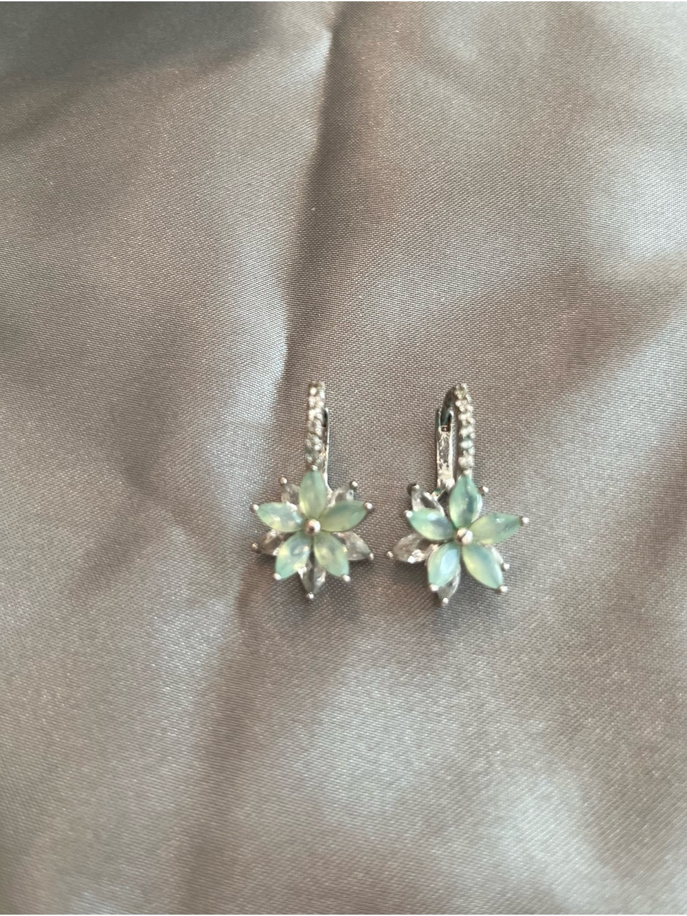 Silver Plated Delicate Floral Opal Drop Earrings in Mint Green